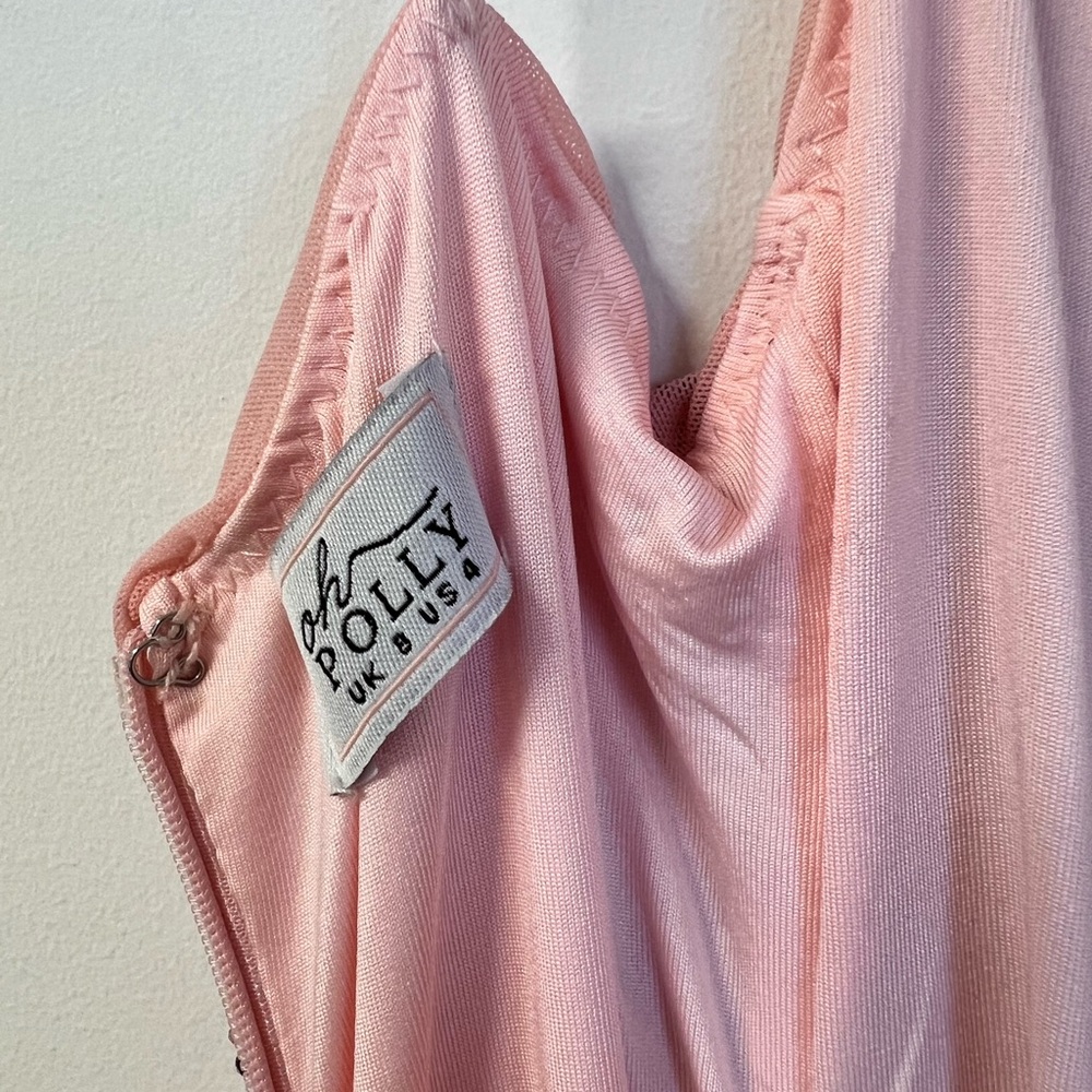Oh Polly Pink Glitter Cowl Neck Ruched Mini Dress Bodycon Size US 4 - Picture 6 of 9